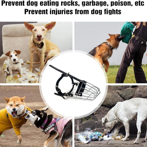Black metal dog mouth cover muzzle designed specifically for Golden Retriever and German Shepherd breeds