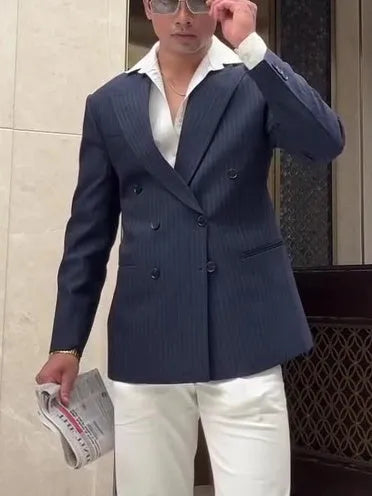 Men's classic striped double-breasted blazer jacket with regular fit