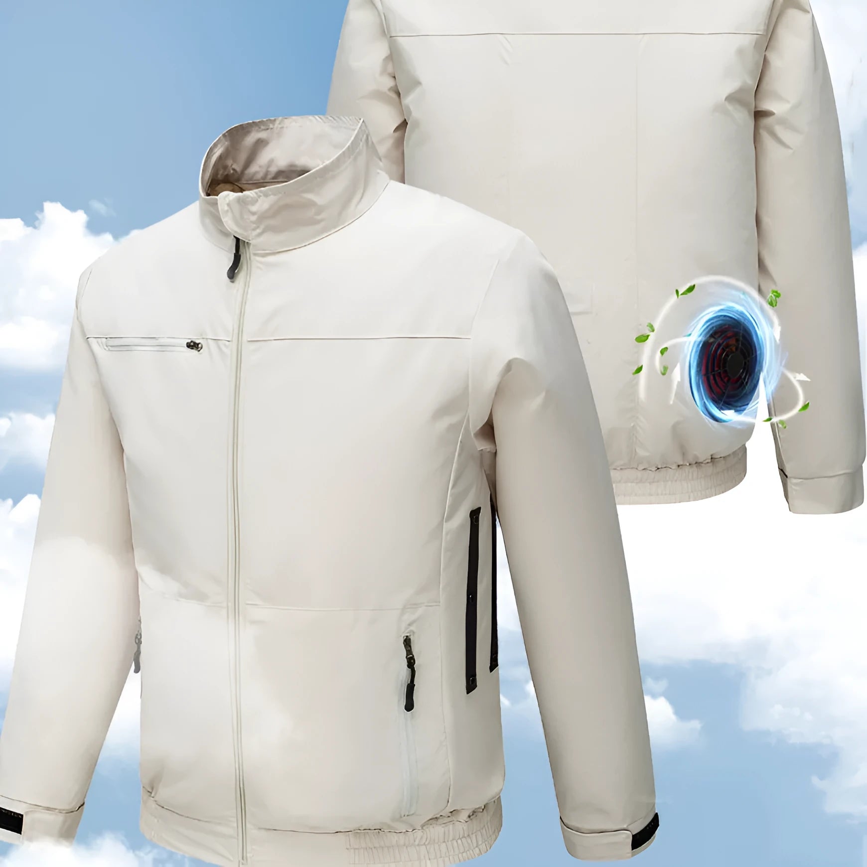 Men's black smart air conditioning work jacket with ventilation holes and integrated fan system
