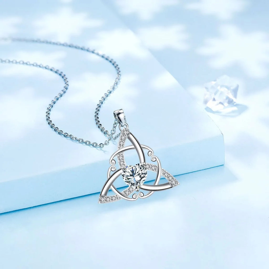 Geometric Celtic knot pendant necklace for women in solid copper with colour finish options.