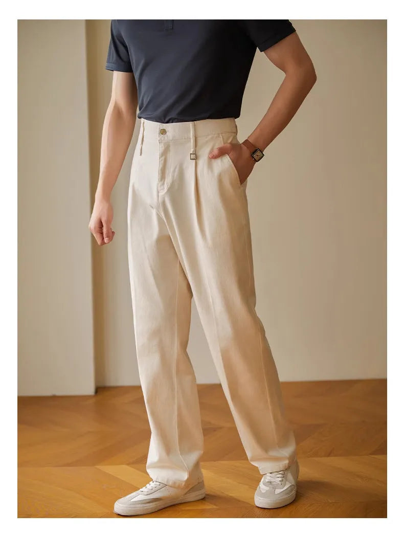 Retro casual pants for men, cotton spandex blend, fashionable city style in black