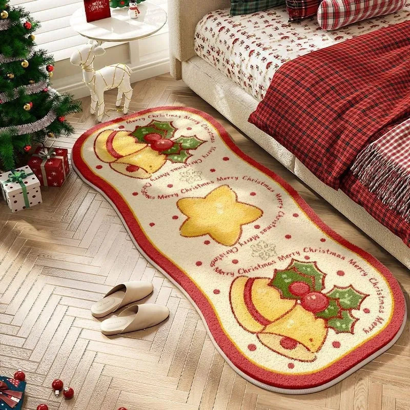 Christmas imitation cashmere carpet decoration showing festive patterns in rectangular alien shape with size options