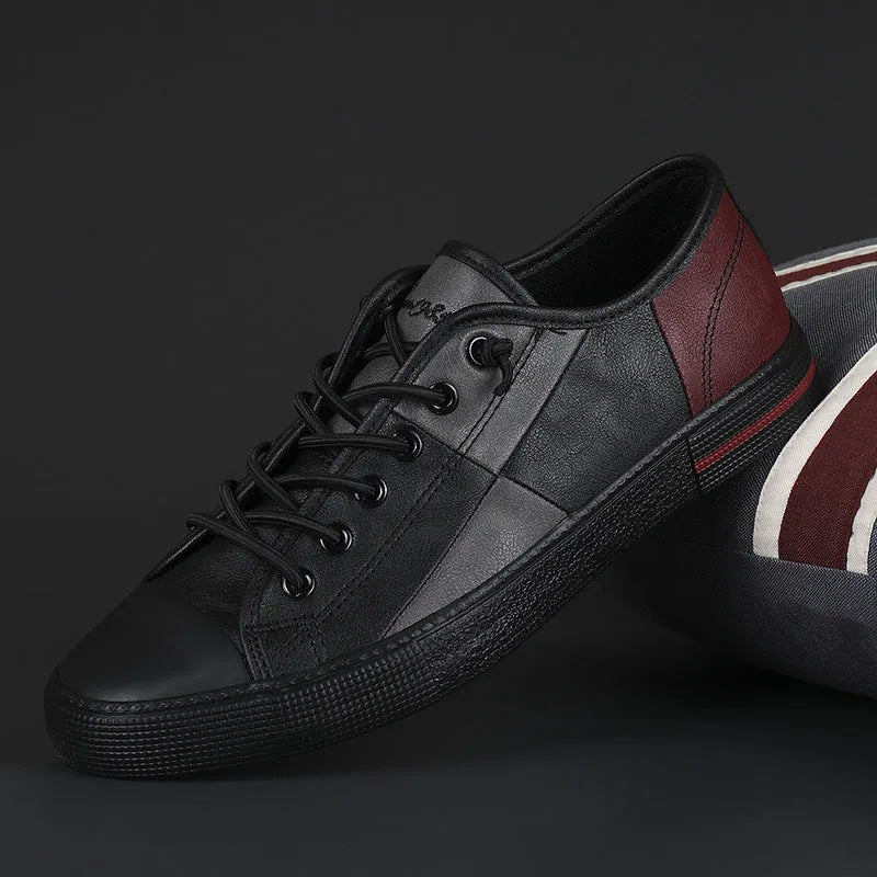 Men's leather shoes with flat heel, round toe, and elastic band in multiple colour options