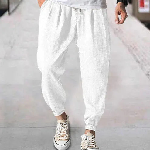 Men's cotton casual trousers with elasticated ankle cuffs in multiple colours including light green