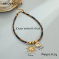 Women's stainless steel necklace with geometric leopard pendant and adjustable chain