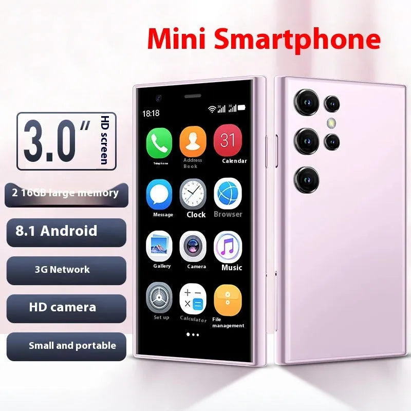 S23PRO XS15 mini smartphone in black, green, or pink purple with 30 screen and straight plate design