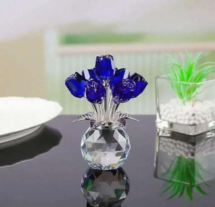Geometric K9 crystal rose glass decoration in Chinese style with wire drawing manufacturing
