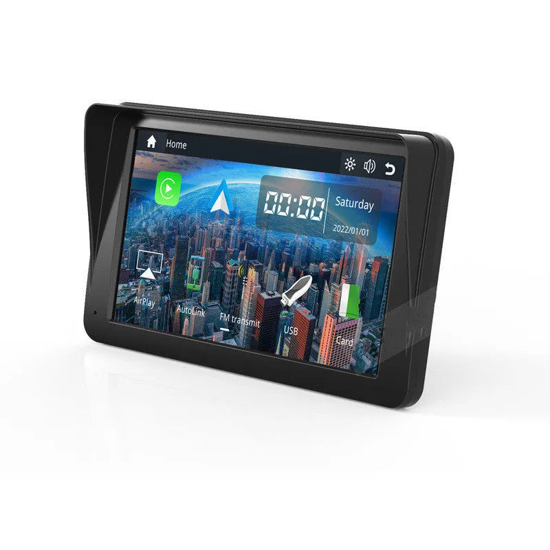 7 inch portable car smart screen with wireless CarPlay on retractable bracket mounted to vehicle windscreen