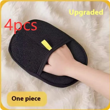 Black pet hair remover glove with silicone bristles for deshedding dogs and cats