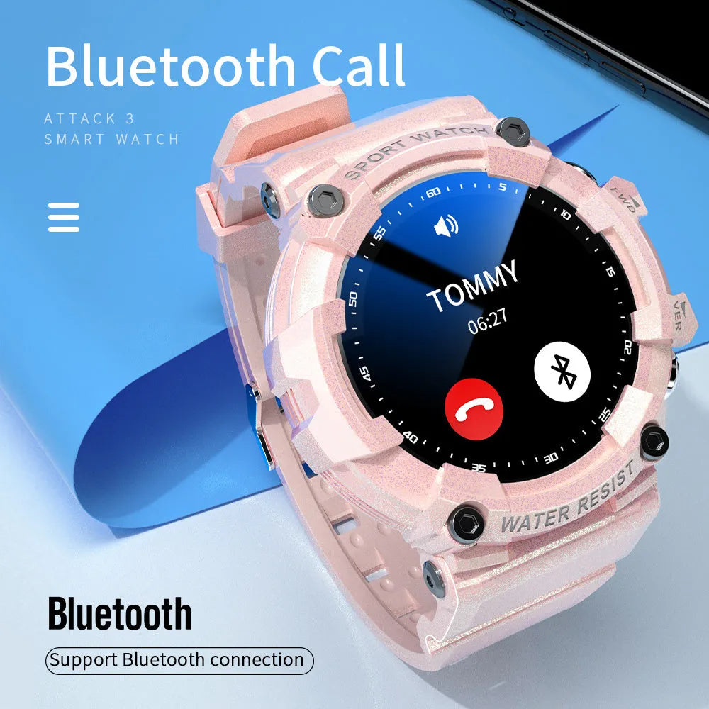 ATTACK 3 smart sports watch with round colour screen and TPU strap in black, pink, or white