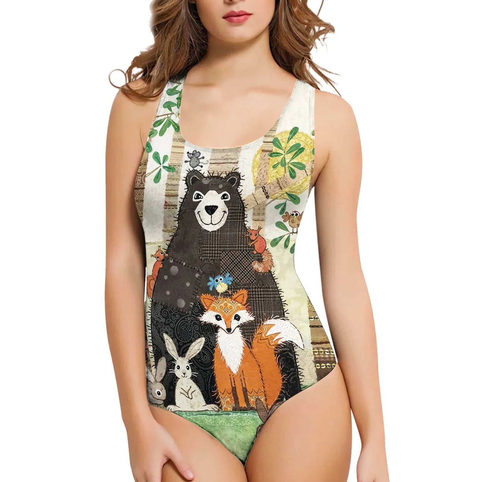 Women's 3D printed pattern one-piece swimsuit with sunflower design in polyester fabric