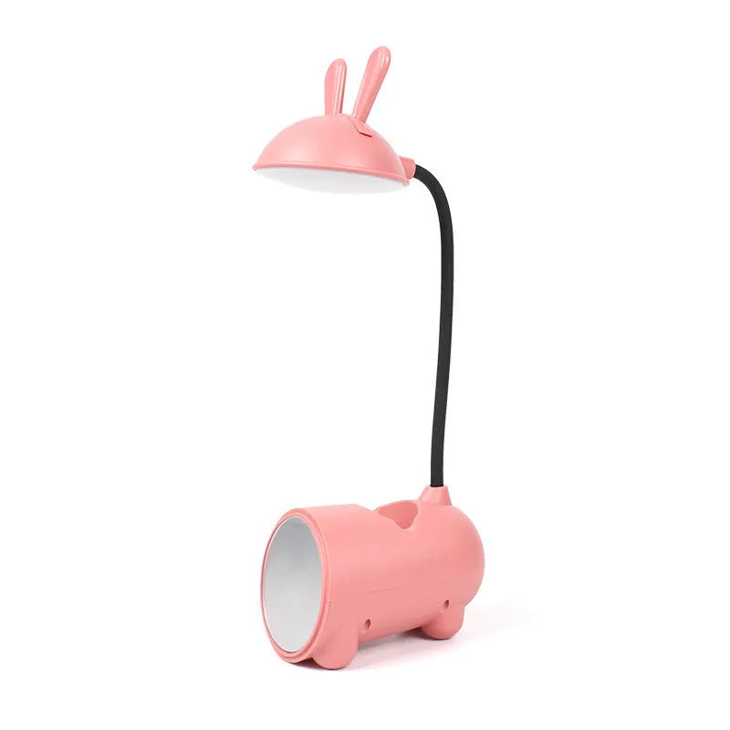 Cartoon-style plastic desk lamp with built-in pen container in dark blue colour