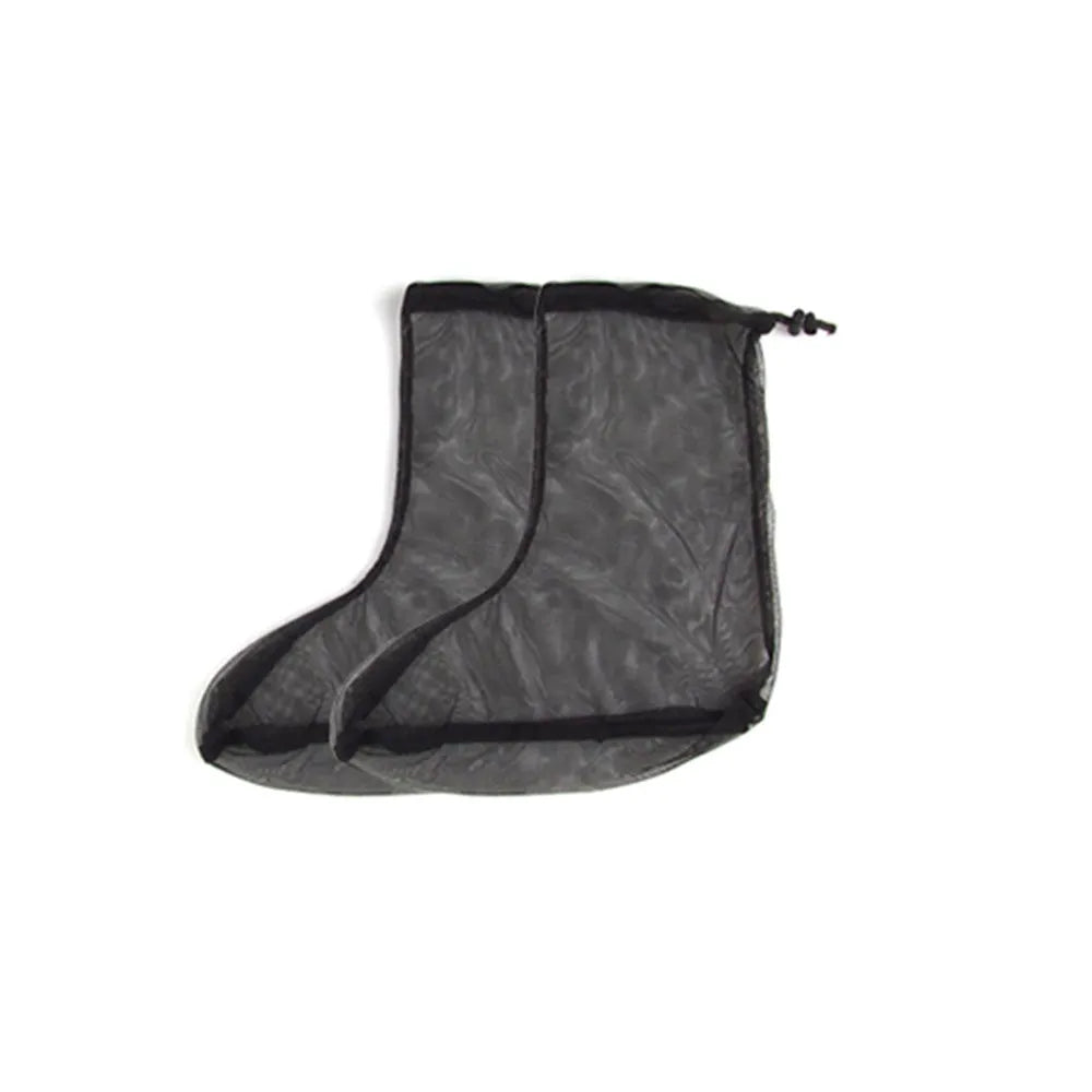 Full four-piece anti-mosquito suit set including hooded mesh top, pants, and protective booties for outdoor activities