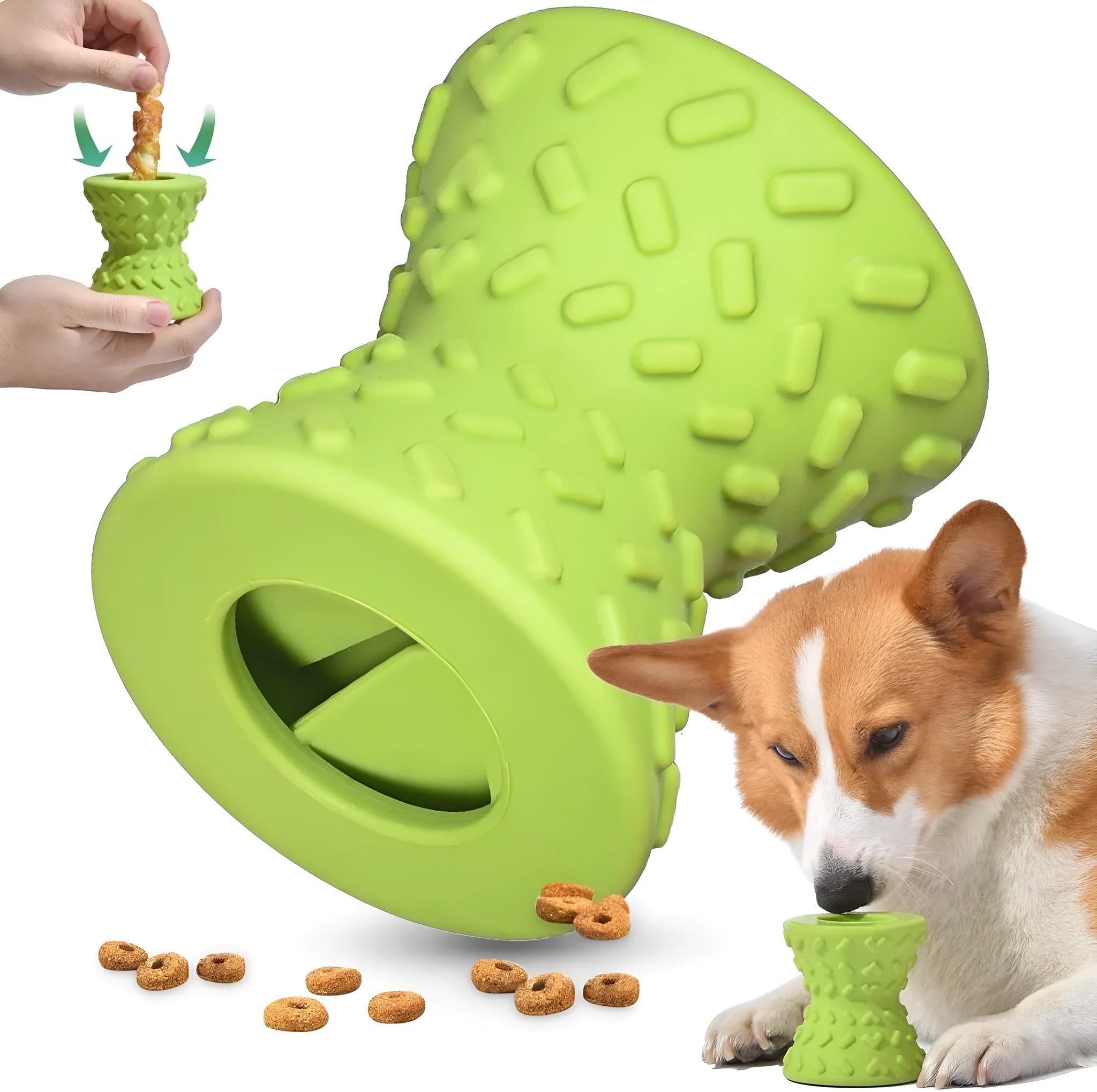 Natural rubber treat dispensing dog toy for aggressive chewers in blue green purple colours