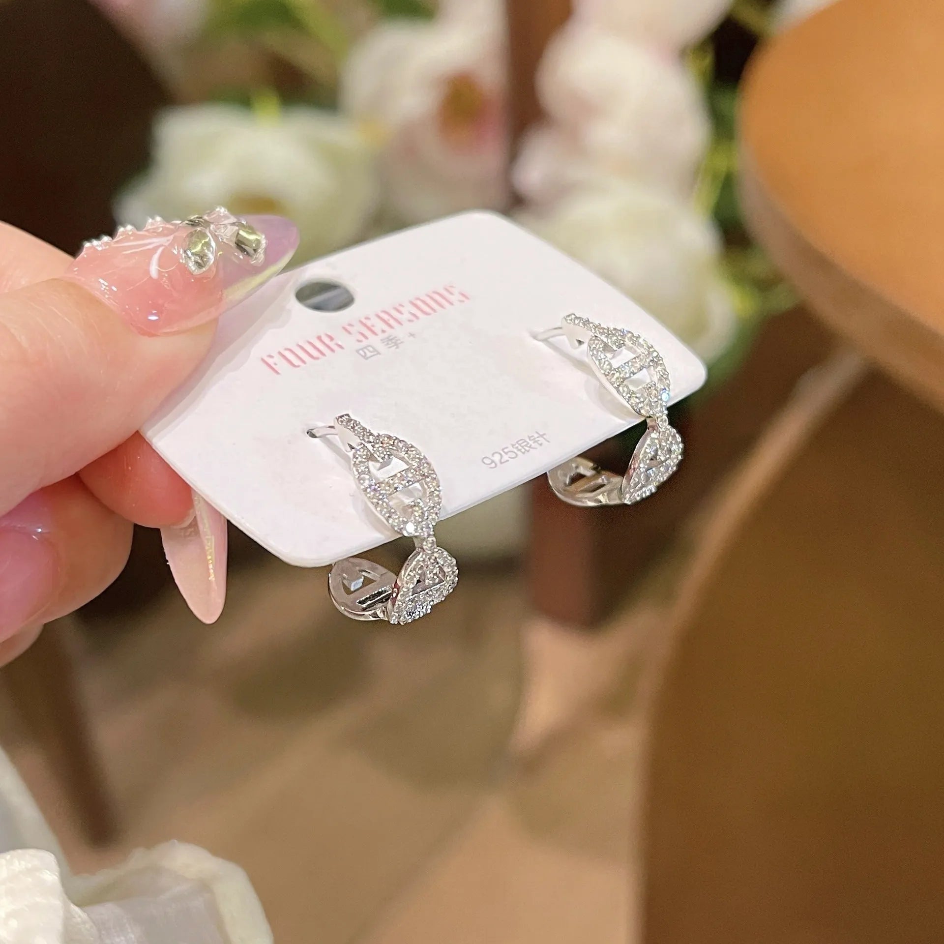 Women's diamond design earrings in silver, gold, and rose gold thick gold-plated finishes