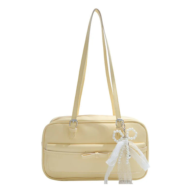 Women's horizontal square PU leather flap bag with double shoulder straps in choice of five colours