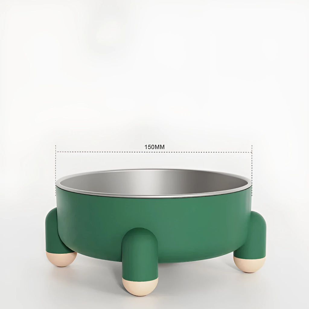 Green raised stainless steel pet bowl with non-slip high foot for dogs and cats