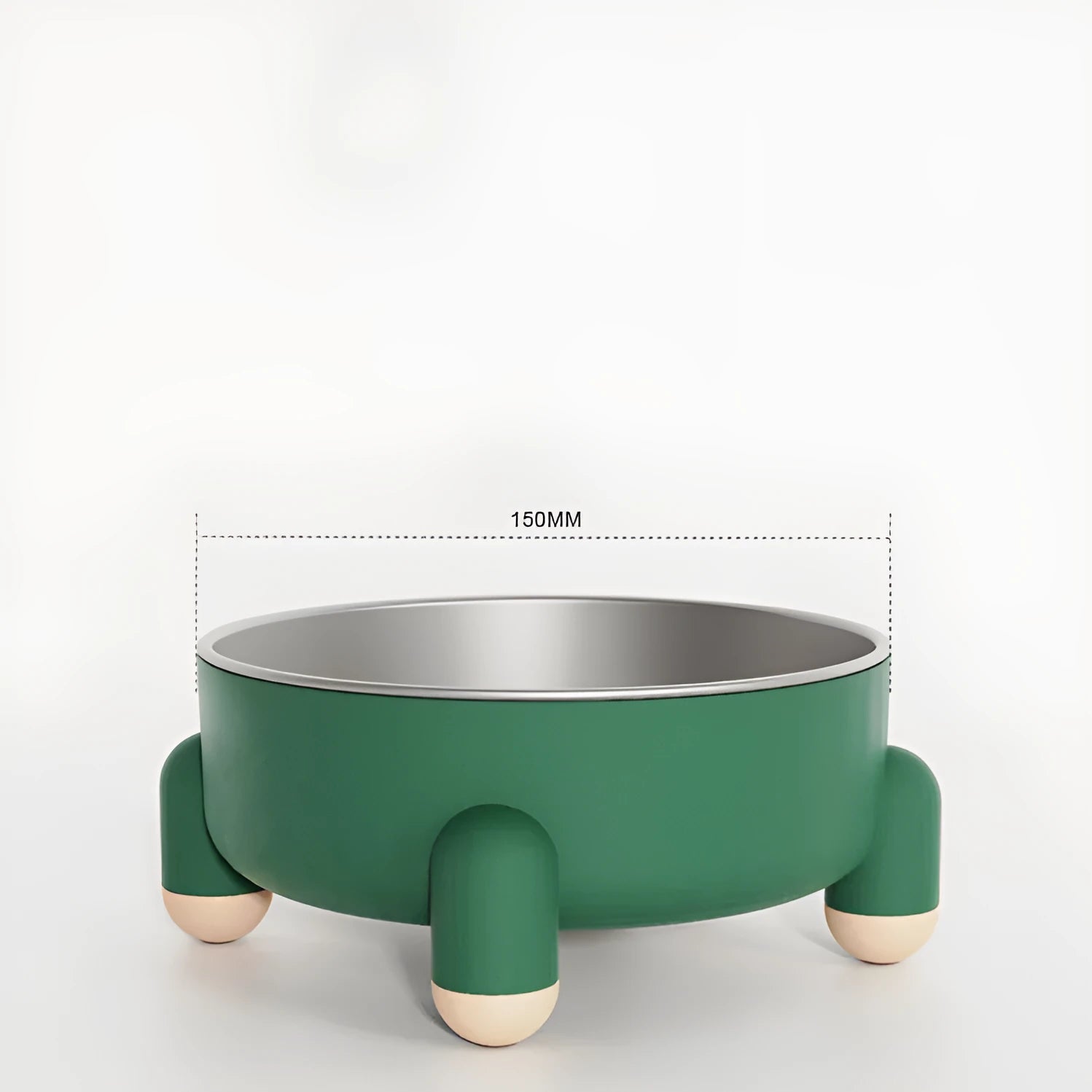 Green raised stainless steel pet bowl with non-slip high foot for dogs and cats