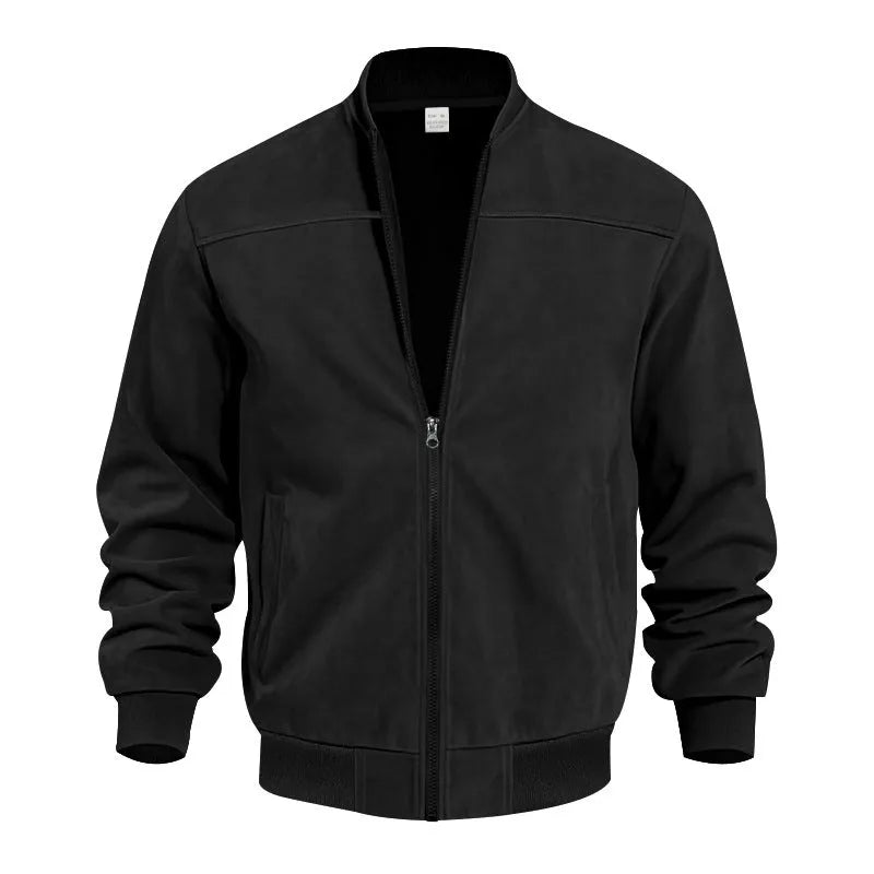 Men's plus size suede zip jacket in army green colour showing regular fit and cotton lining