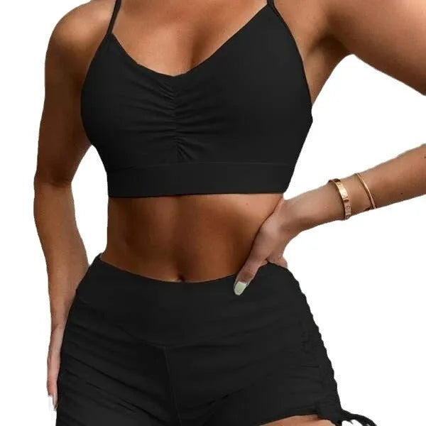 Women's high-waist split swimsuit bikini in purple or black with sleeveless design