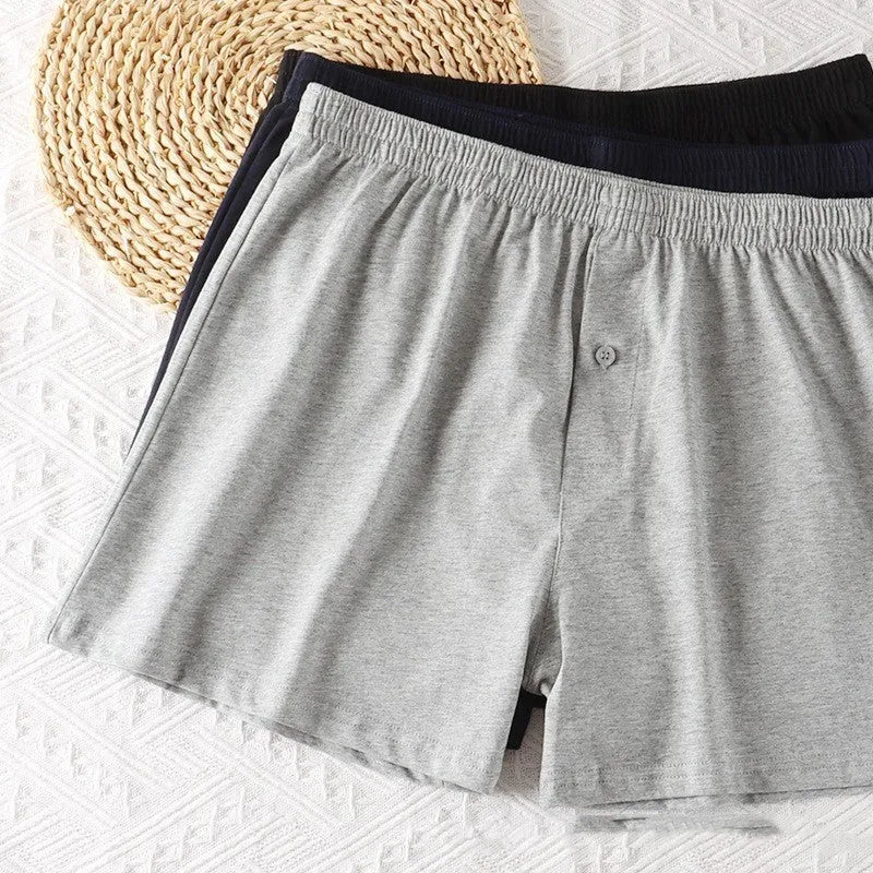 Men's pure cotton high-waist boxer shorts in light grey, navy blue and black colours