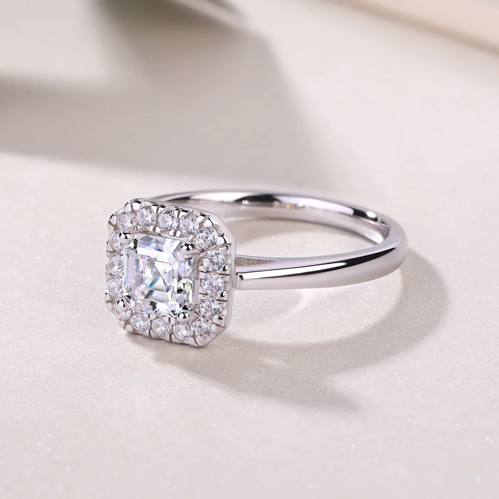 Fangyuan moissanite wedding ring set with square 5.5x5.5mm stone, S925 silver platinum plated, in gift box