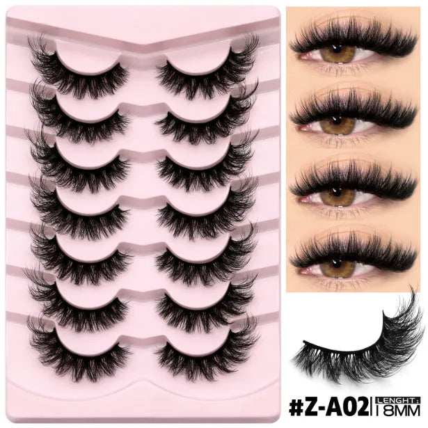 Box of natural false eyelashes and glue in one of six style options