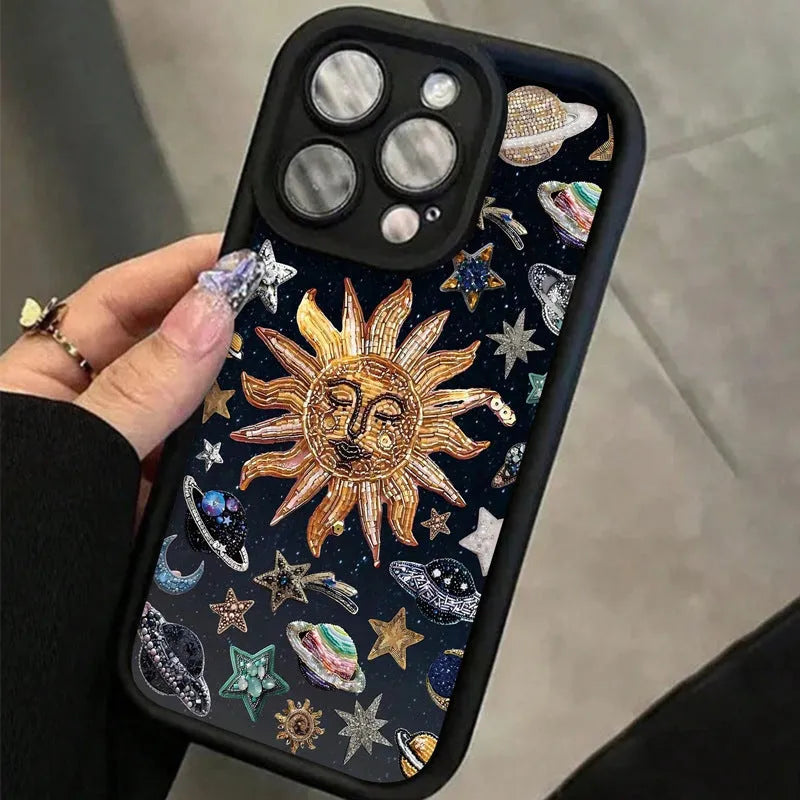 Black TPU phone case with retro starry sky design for Apple iPhone