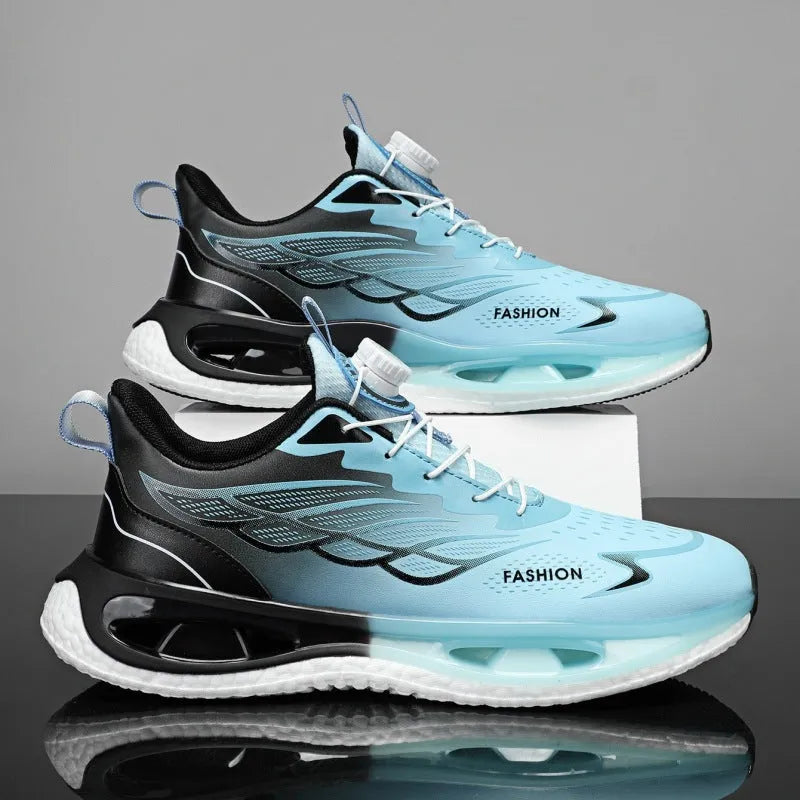 Men's low-top rotating button sneakers with shock absorption in mesh or leather options