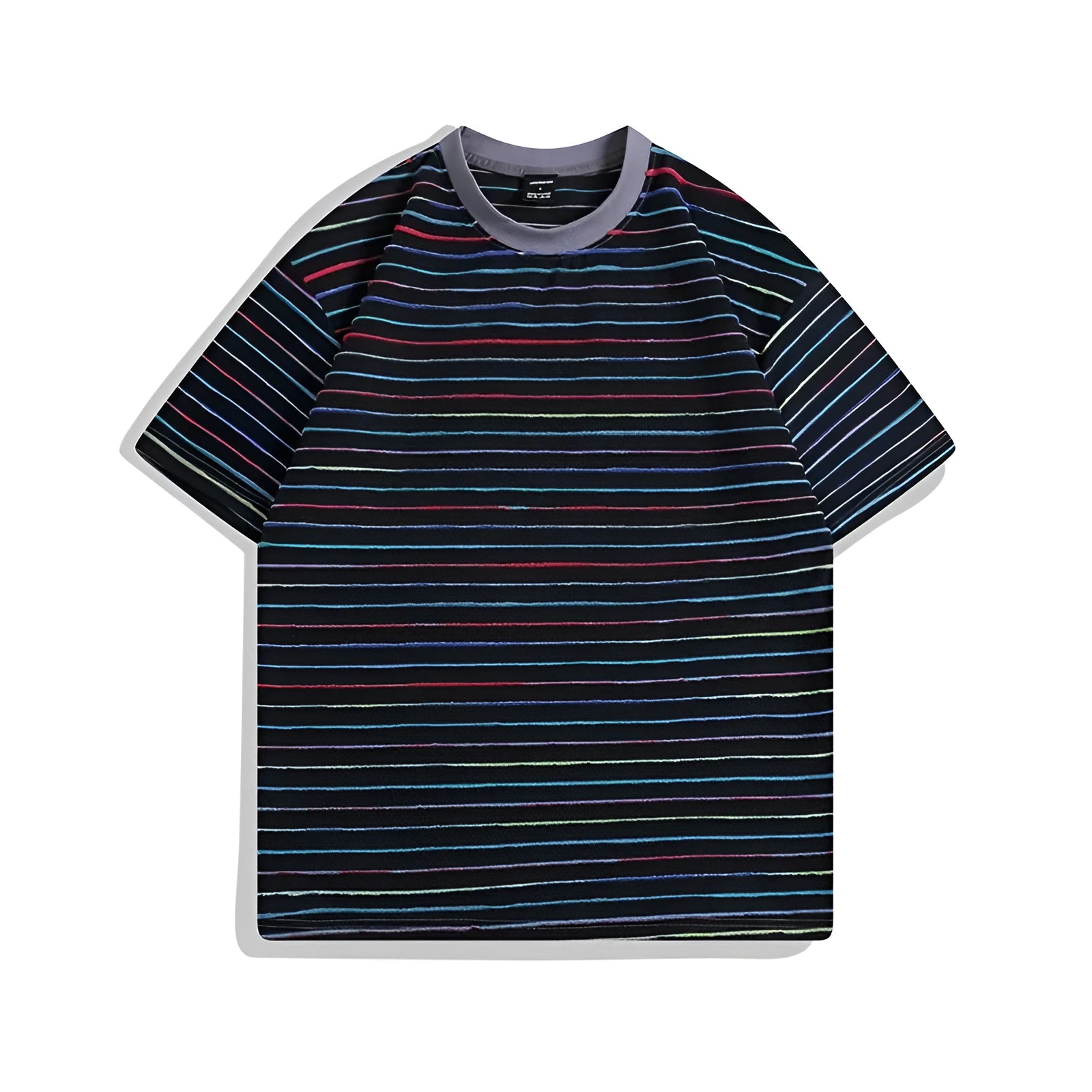 Loose fit striped colour couple's t-shirt with round neck and short sleeves in apricot, black, yellow, grey, pink