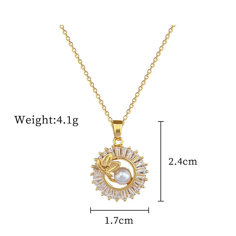 Titanium steel square diamond leaves necklace and matching stud earrings set with copper pendant and gold plating.