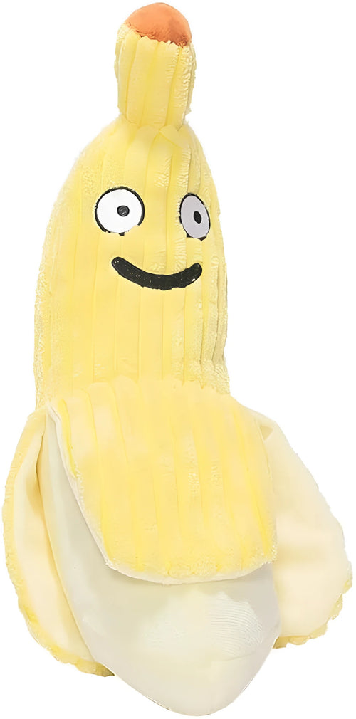 Yellow banana-shaped cat toy with plush fabric, measuring 33cm long