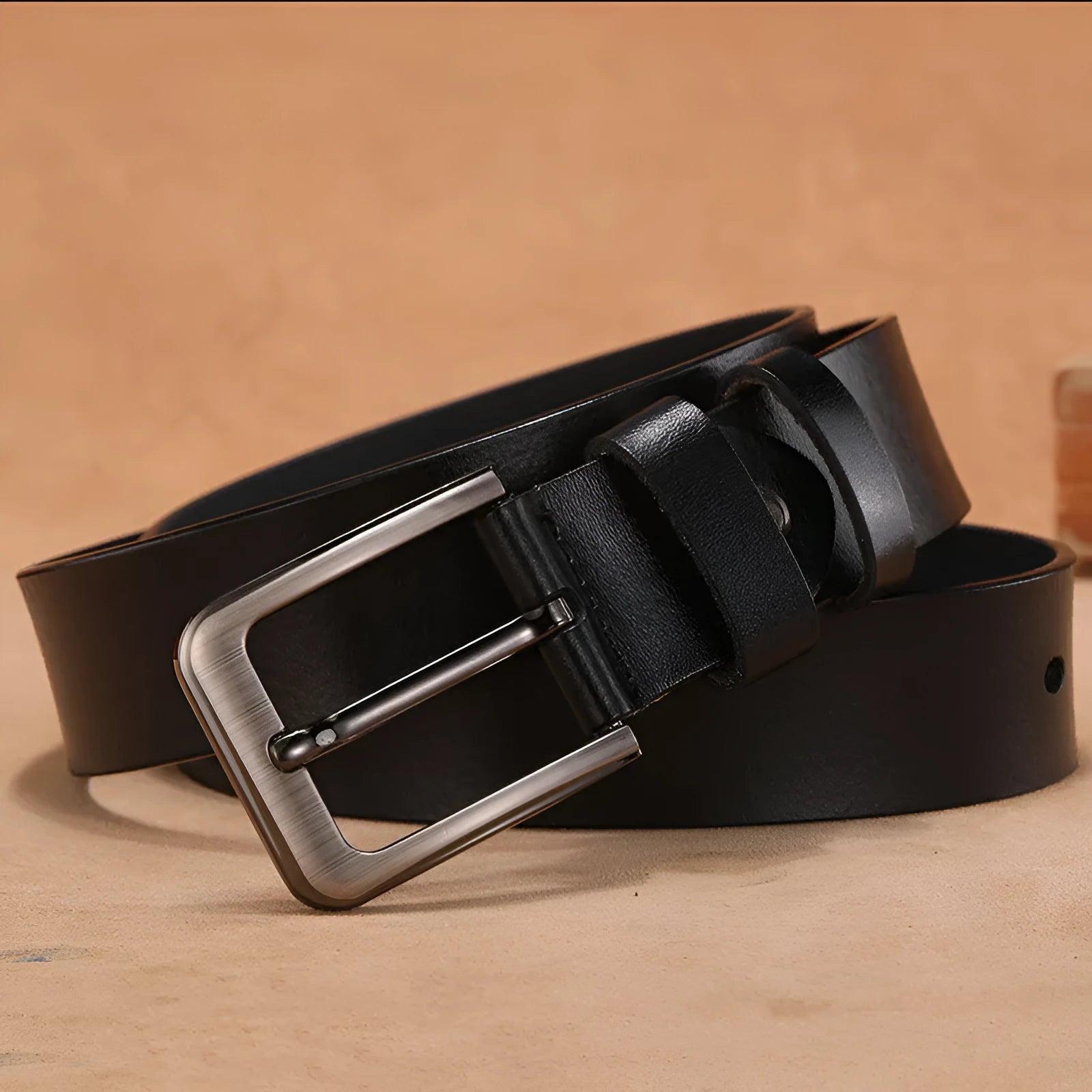Square head pin buckle jeans belt in black or brown with alloy buckle