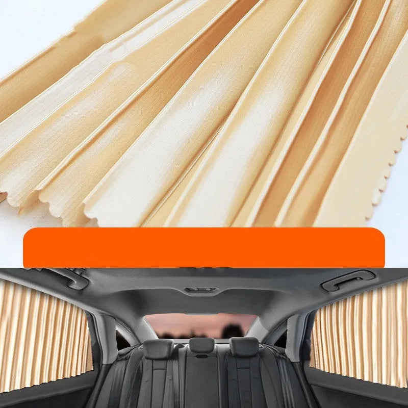 Thick opaque retractable car sunshade curtain in black colour with roller shutter mechanism