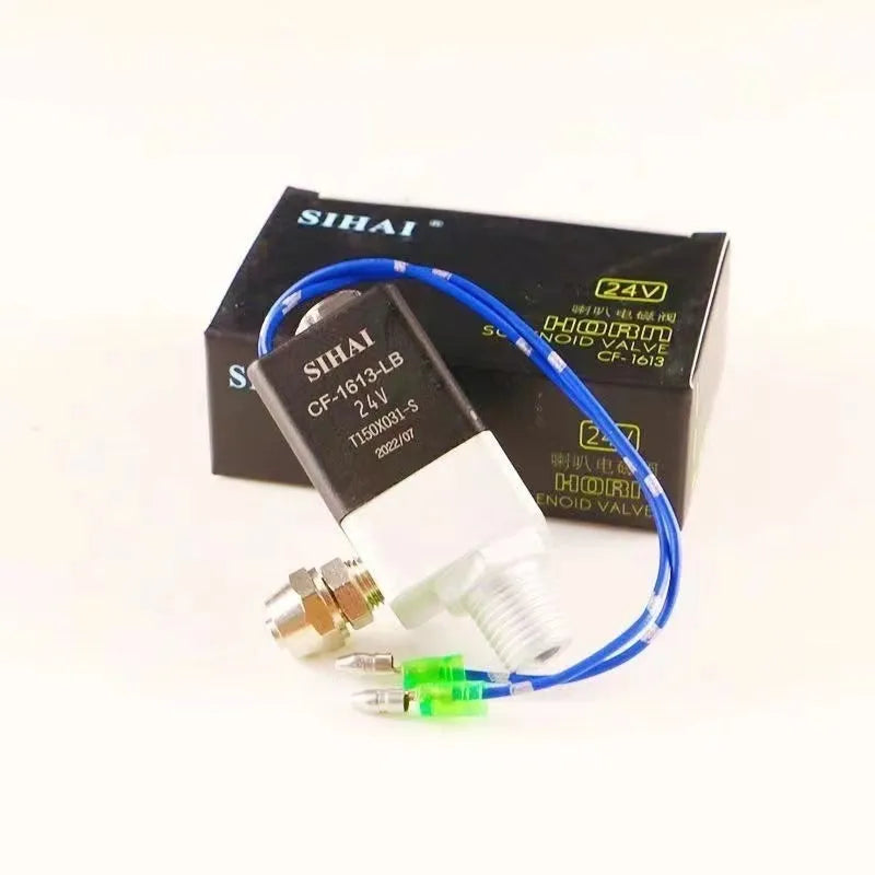Black dual trumpet vehicle air horn kit with compressor for 12V and 24V systems