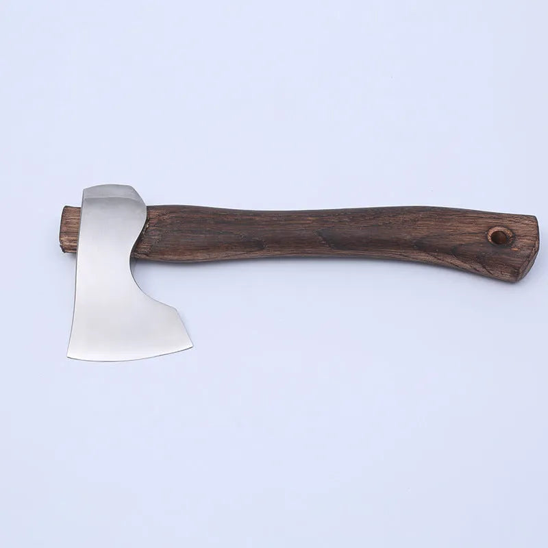 Camping axe with wooden handle and high carbon steel blade for outdoor logging tasks