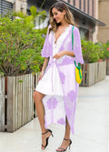 Light purple beach dress with lace embroidery details and cotton blend lining for swimming and beachwear
