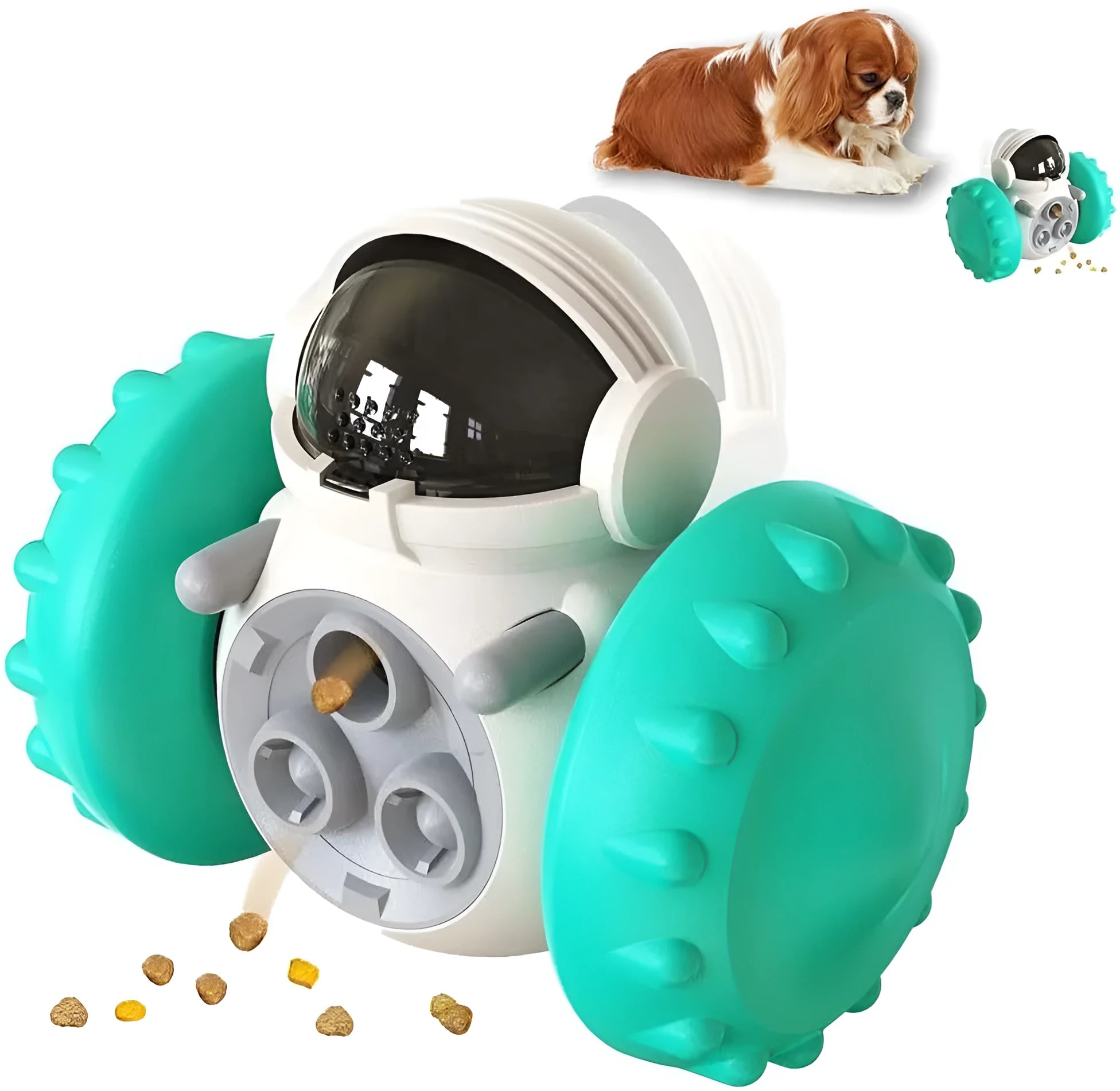 Robot-style self-balancing dog treat dispenser toy for small dogs and cats in five colour options