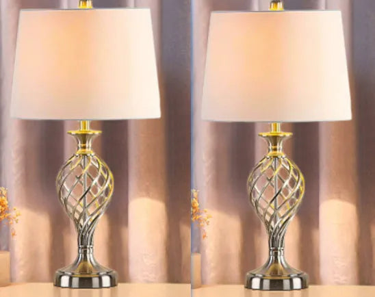 European style alloy touch sensing bedside table lamp with USB charging port and cold warm dimmable light