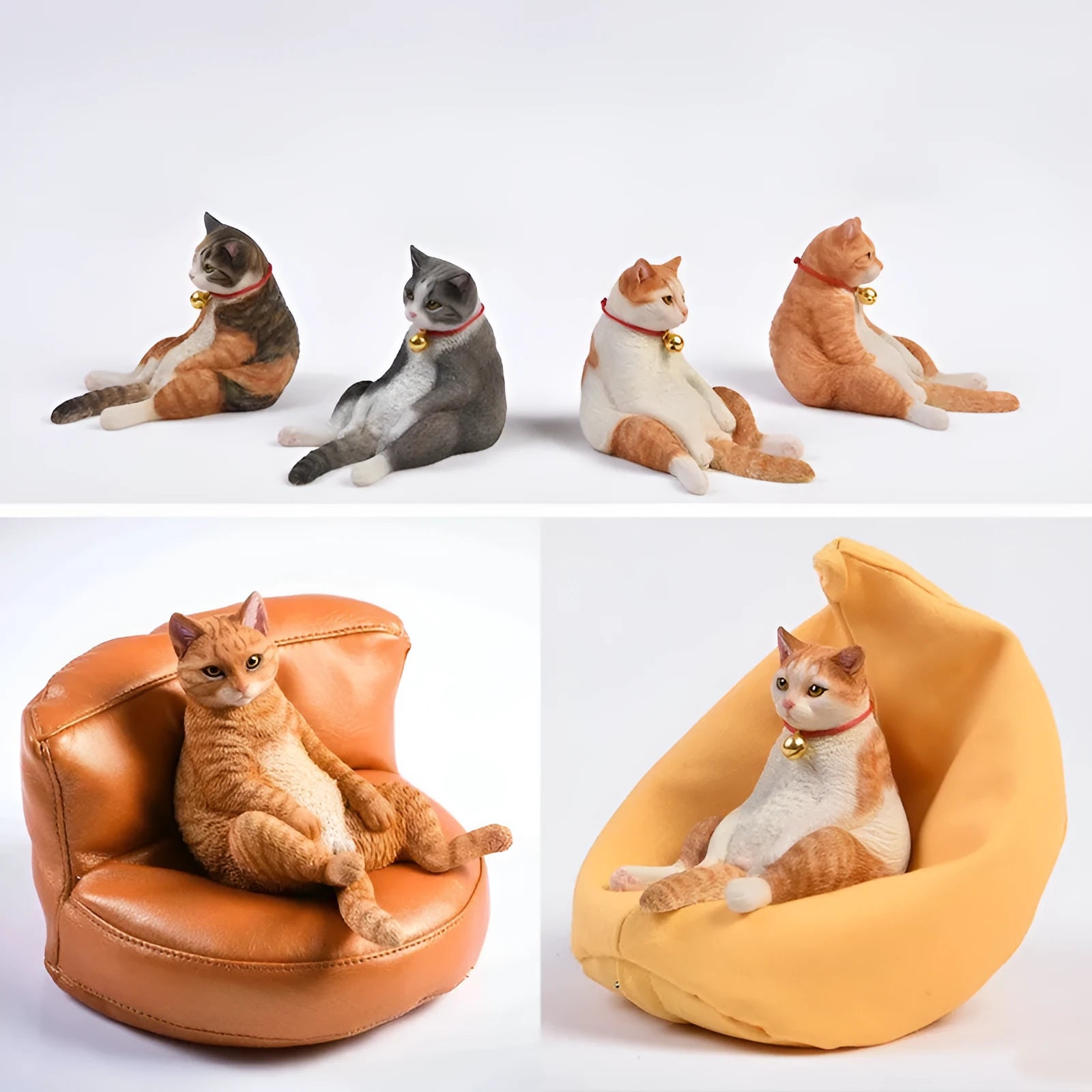 Lazy cat car ornament figure with sofa accessory on dashboard