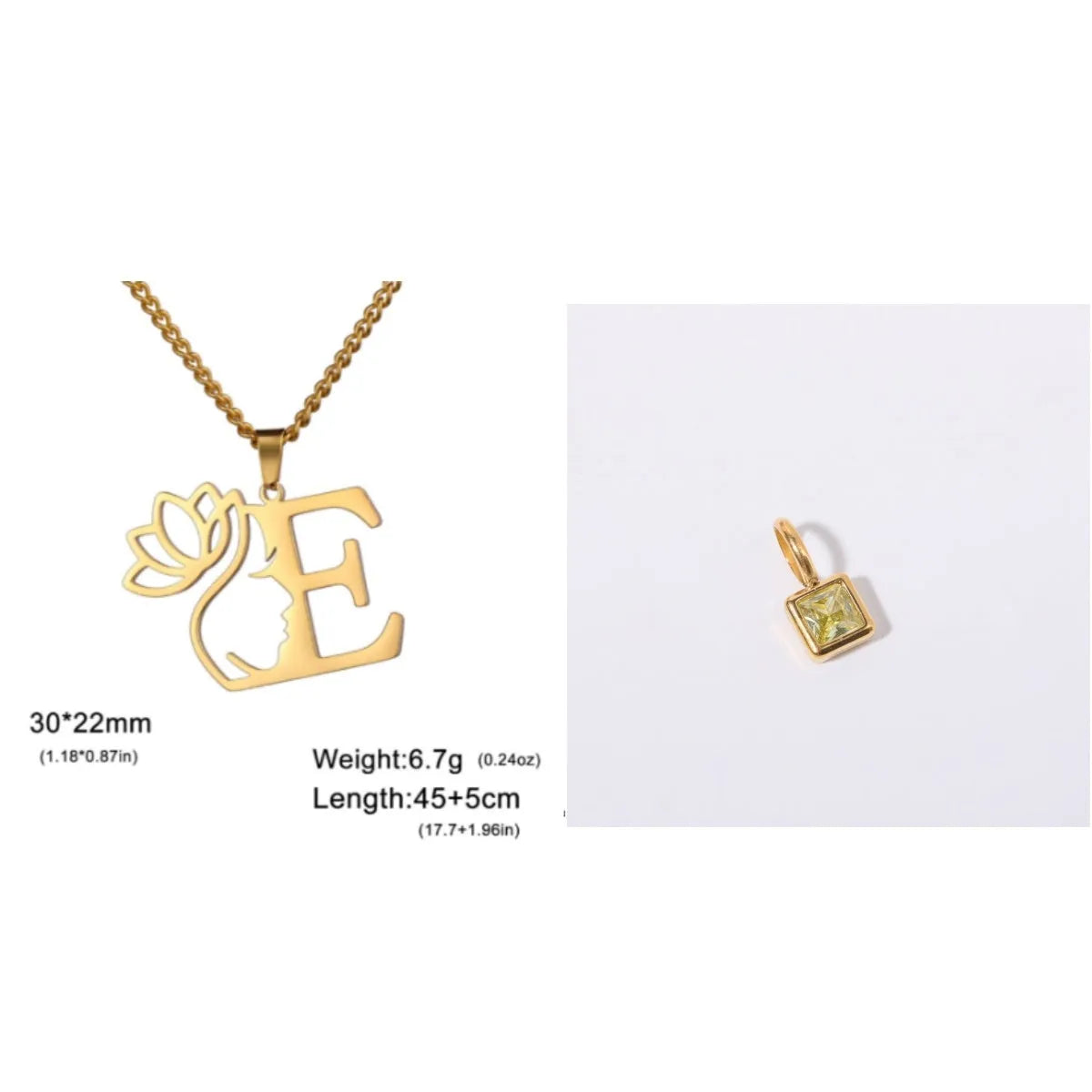 Stainless steel necklace with cross chain and a single initial letter pendant in gold tone.