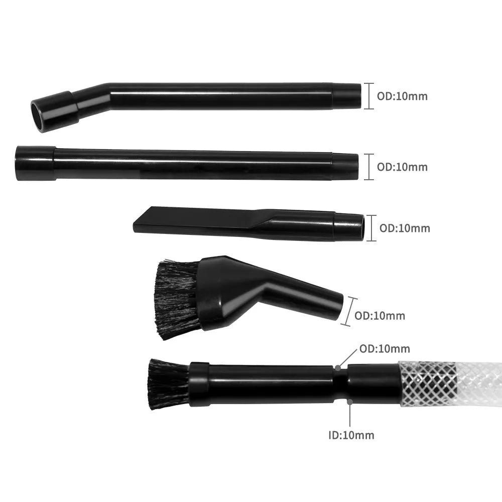 Eight-piece vacuum cleaner accessory tool set with small suction head for compact spaces