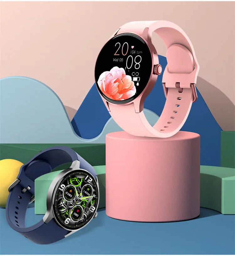 Men's and women's Bluetooth smart sport watch with round display showing fitness metrics