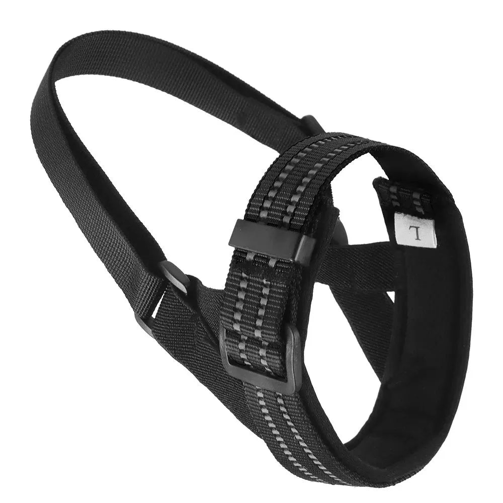Adjustable anti-biting reflective dog muzzle for medium large dogs in black with straps