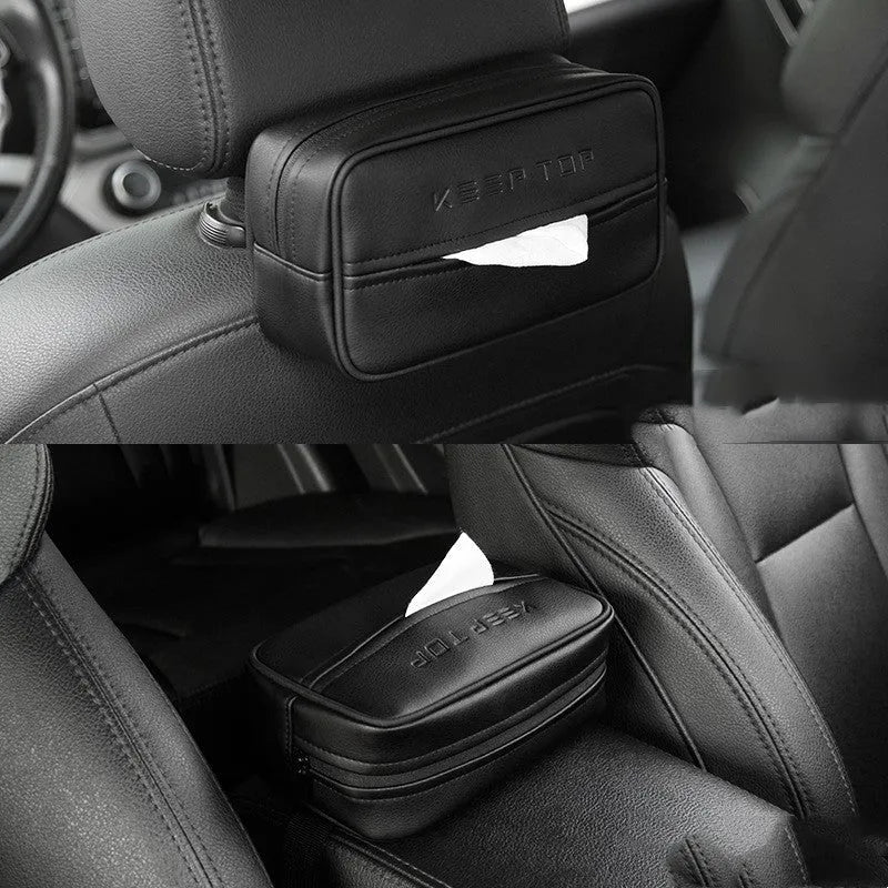 Black PU leather rectangular storage box for car and home organisation