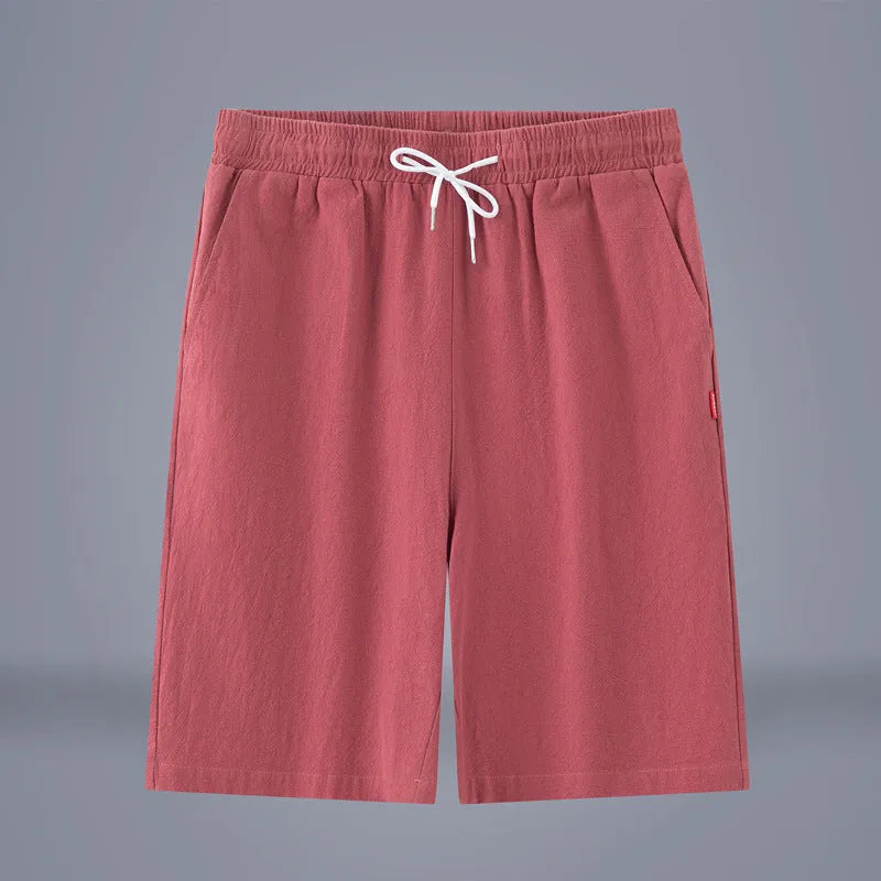 Cotton-linen blend cropped pants in a solid colour with a drawstring waist, shown in a mid-length cut.
