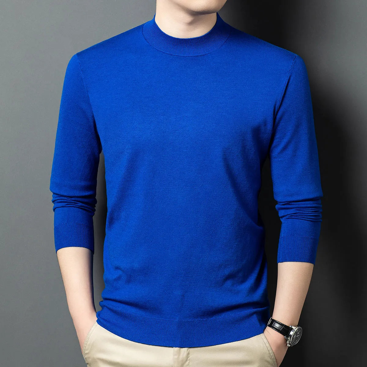 Men's round neck wool blend sweater in multiple colours with long sleeves for winter wear