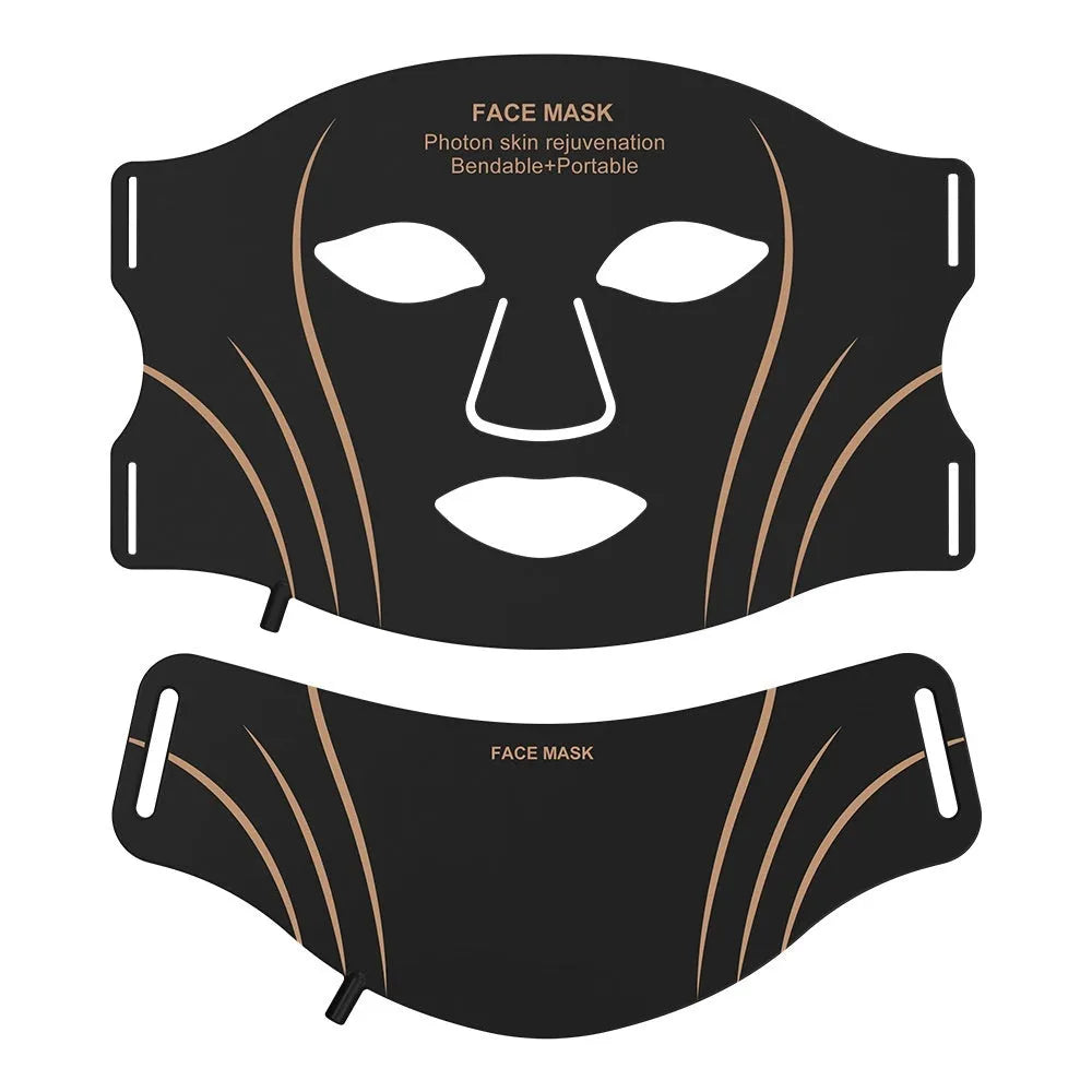 Black gold hard shell IPL and LED facial beauty mask with touch screen and adjustable headband.