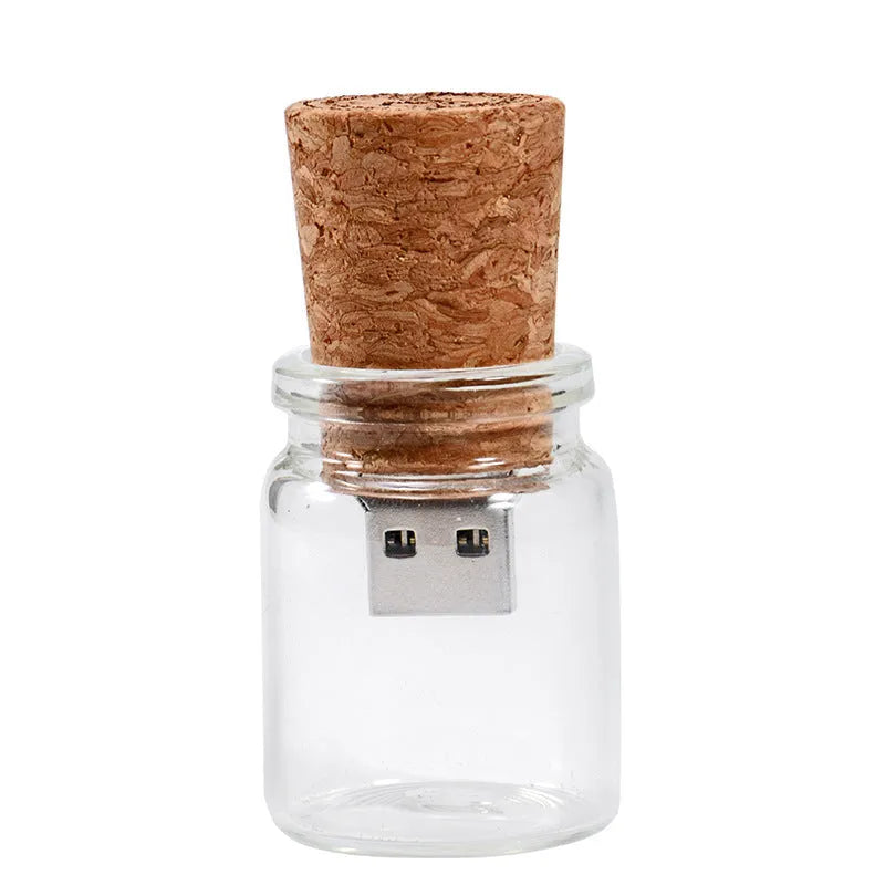 Personalised wooden USB flash drive in drift bottle storage disk shape with chocolate wood finish