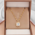 Women's geometric quadrilateral pendant necklace with mixed gemstone inlay on gold titanium steel chain